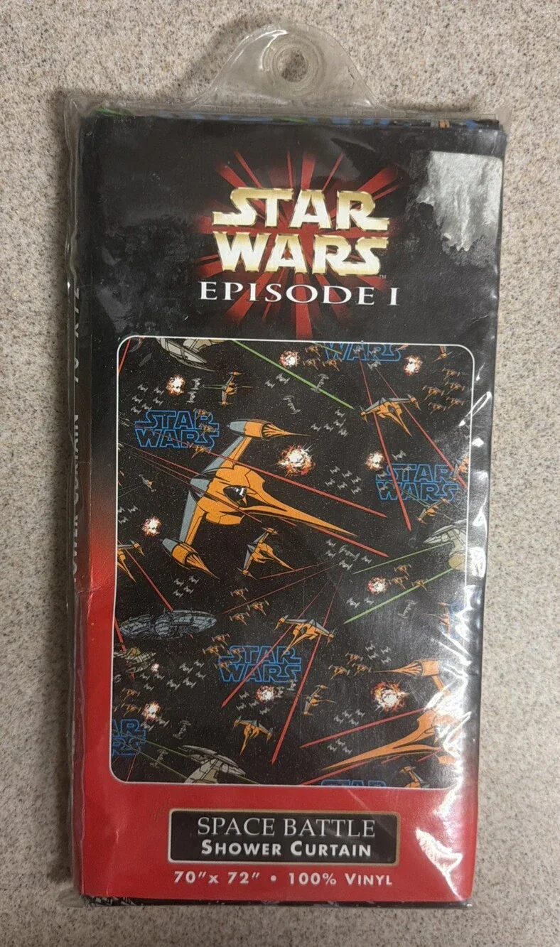 Vintage 1999 Star Wars Episode I Space Battle Vinyl Shower Curtain NOS Sealed